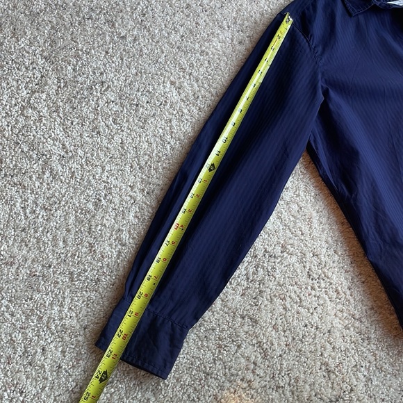 FRANK & EILEEN Eileen Sheer Poplin Striped Navy Shirt - Picture 16 of 16